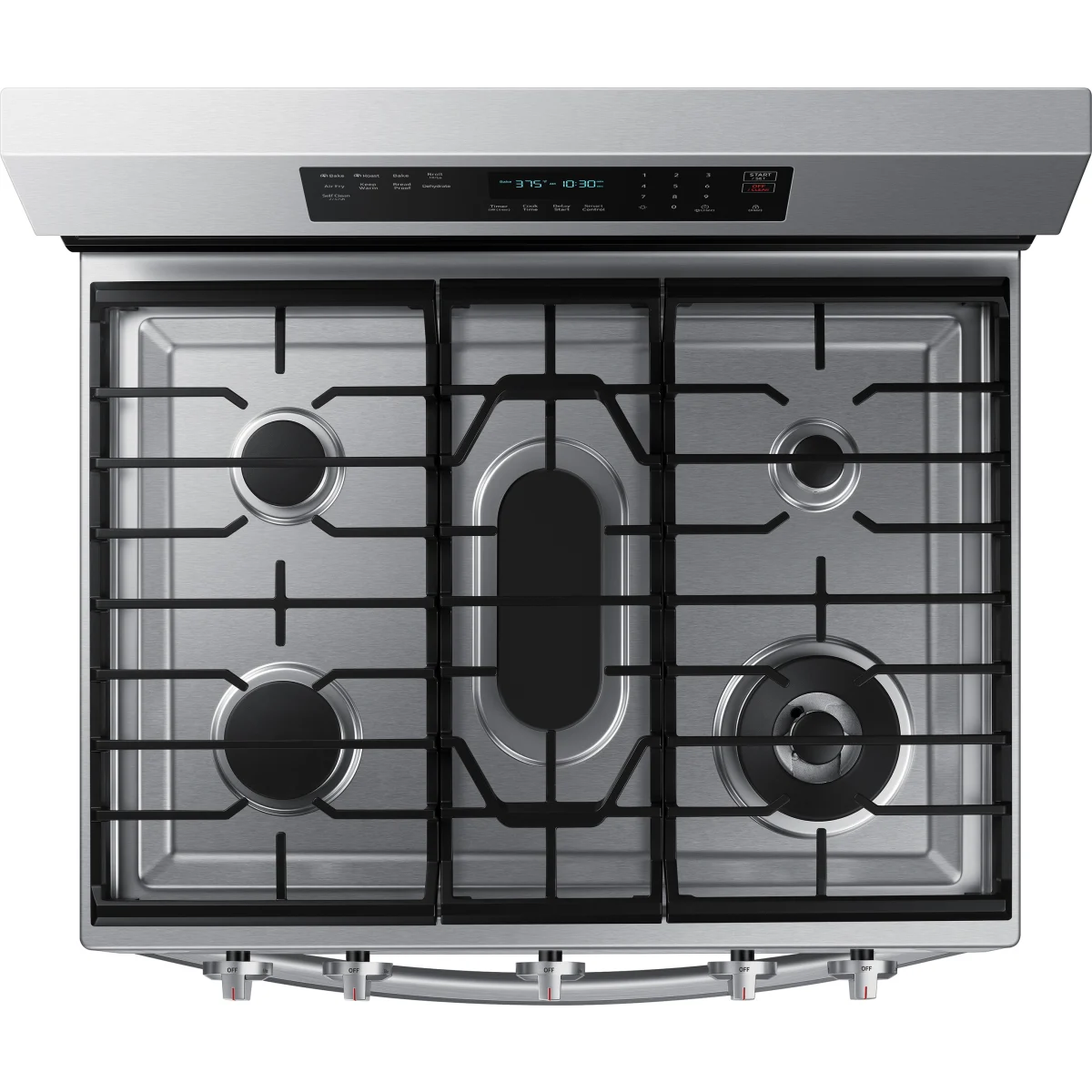 Samsung - NX60A6711SS - 30 Inch Freestanding Gas Smart Range with 5 Sealed Burners, 6.0 Cu. Ft. Capacity, Storage Drawer, Edge-to-Edge Grates, Convection+, Air Fry, Self Clean, Wi-Fi & Voice Connectivity, Non-stick Griddle, Dual Ring Burner
