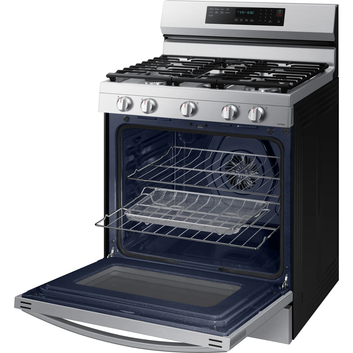 Samsung - NX60A6711SS - 30 Inch Freestanding Gas Smart Range with 5 Sealed Burners, 6.0 Cu. Ft. Capacity, Storage Drawer, Edge-to-Edge Grates, Convection+, Air Fry, Self Clean, Wi-Fi & Voice Connectivity, Non-stick Griddle, Dual Ring Burner