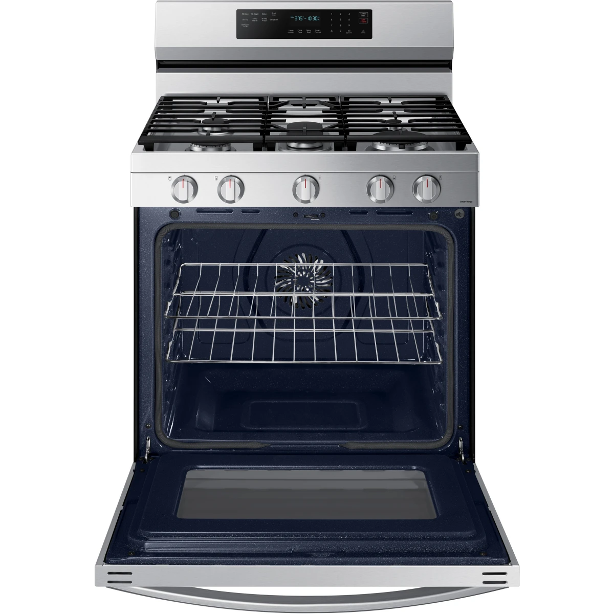 Samsung - NX60A6711SS - 30 Inch Freestanding Gas Smart Range with 5 Sealed Burners, 6.0 Cu. Ft. Capacity, Storage Drawer, Edge-to-Edge Grates, Convection+, Air Fry, Self Clean, Wi-Fi & Voice Connectivity, Non-stick Griddle, Dual Ring Burner