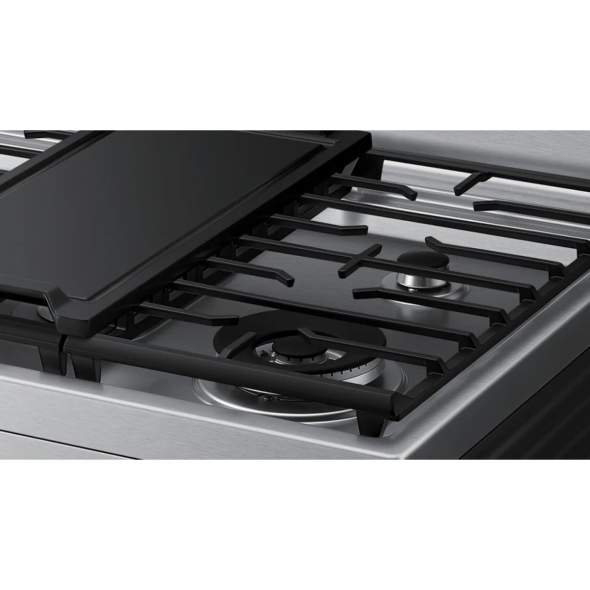 Samsung - NX60A6711SS - 30 Inch Freestanding Gas Smart Range with 5 Sealed Burners, 6.0 Cu. Ft. Capacity, Storage Drawer, Edge-to-Edge Grates, Convection+, Air Fry, Self Clean, Wi-Fi & Voice Connectivity, Non-stick Griddle, Dual Ring Burner