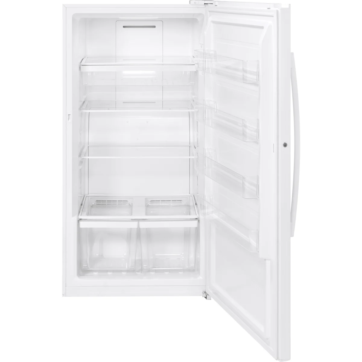 GE - FUF17DLRWW - 33 Inch Upright Freezer with Exterior Temperature Control, LED Lighting, Self-Ejecting Key, Adjustable Glass Shelves, 17.3 cu. ft. and Energy Star Rated