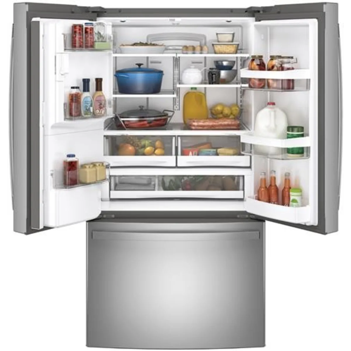 GE - GFE28GYNFS - 36 Inch French Door Refrigerator with 27.7 Cu. Ft. Capacity, TwinChill™, Turbo Cool/Freeze, Showcase LED, Enhanced Shabbos Mode, Ice Maker, Ice & Water Dispenser, Advanced Filtration, ADA Compliant, and ENERGY STAR® Certified