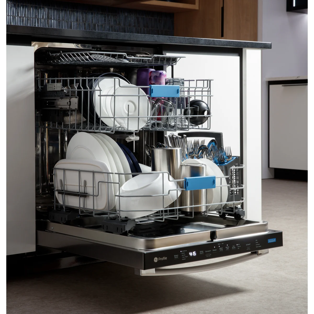 GE Profile - PDT715SYVFS - 24 Inch Fully Integrated Smart Dishwasher with 16 Place Settings, 44 dBA, 6 Wash Cycles, 3rd Rack, Dry Boost, Steam+Sani, and Microban Antimicrobial Technology