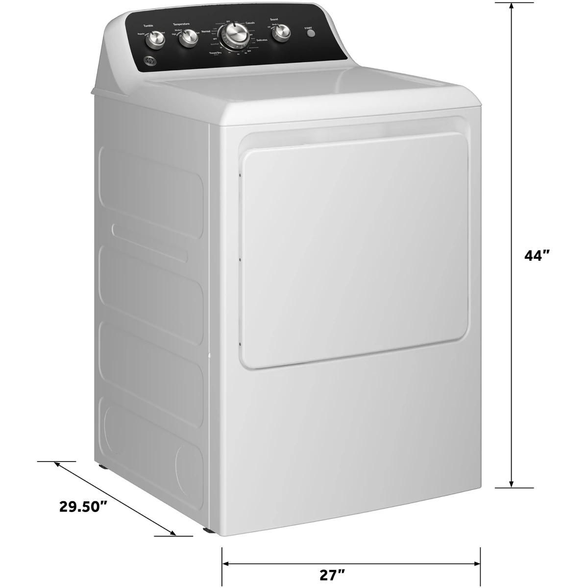 GE - GTD48EASWWB - 27 Inch Top Load Electric Dryer with 7.2 cu ft Capacity, Auto Dry, Powerful Venting, Large Diffuser, Aluminized Drum, Reversible Dryer Door, Shallow Depth Design and Up Front Lint Filter
