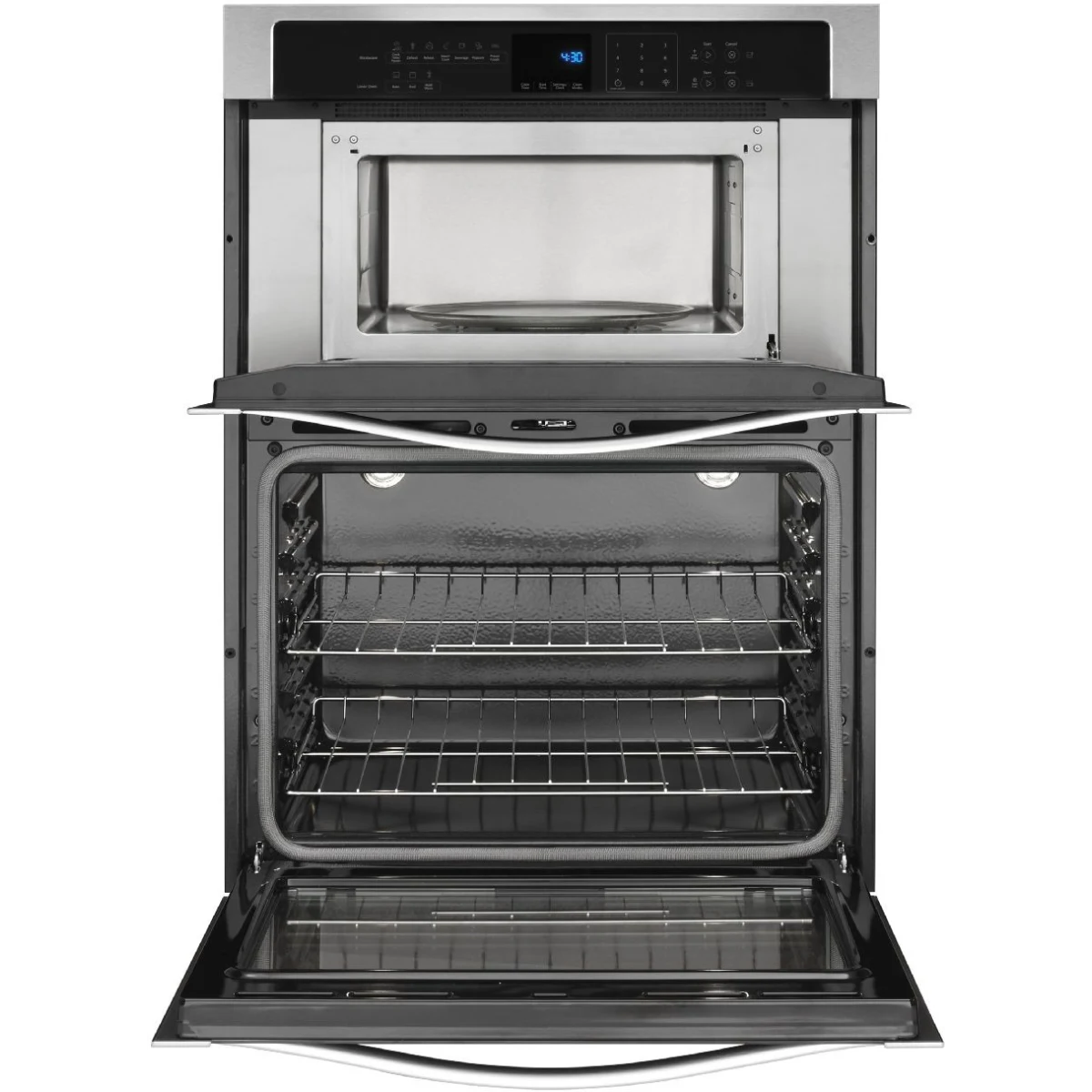 Whirlpool - WOC54EC0HS - 30 Inch Smart Combination Wall Oven with Frozen Bake™ Technology, Temperature Sensor Multi-Step Cooking Rapid Preheat Keep Warm Setting Star K Compliant Sabbath Mode 6.4 cu. ft. Total Capacity