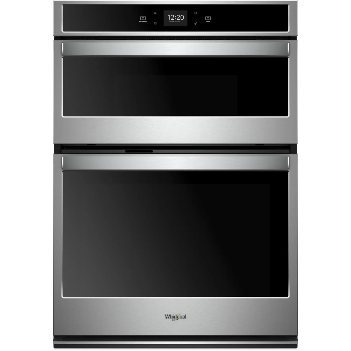 Whirlpool - WOC54EC0HS - 30 Inch Smart Combination Wall Oven with Frozen Bake™ Technology, Temperature Sensor Multi-Step Cooking Rapid Preheat Keep Warm Setting Star K Compliant Sabbath Mode 6.4 cu. ft. Total Capacity