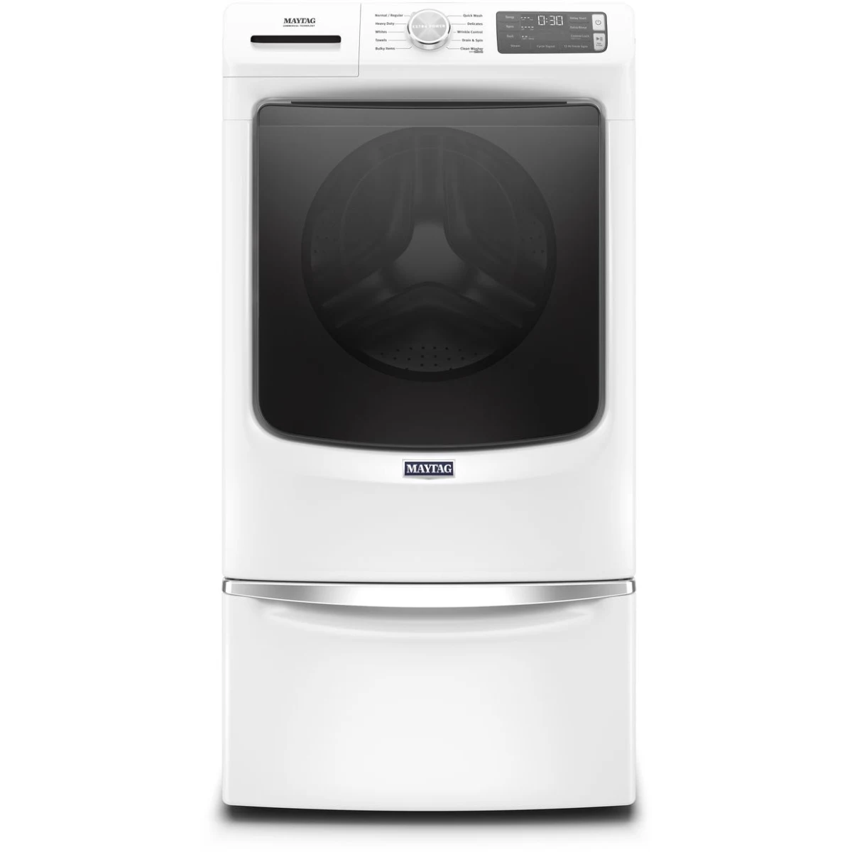 Maytag - MHW5630HW - 27 Inch Front Load Washer with 4.5 cu. ft. Capacity, 12-Hr Fresh Hold® Option, 10 Wash Cycles, Steam Option, Quick Wash Cycle, Late Add Feature, Cycle Memory, ADA Compliant, and ENERGY STAR®: White