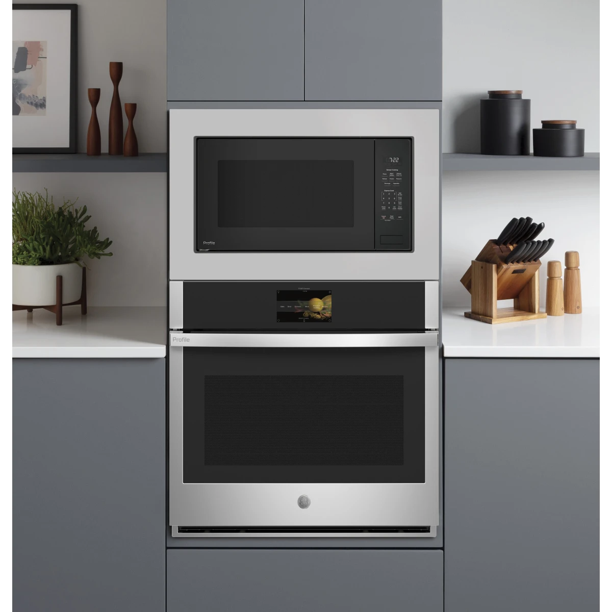 GE Profile - PCWK22U1WDD - 2.2 cu. ft. Built-In Microwave Oven with 1,100 Watts, Scan-to-Cook Technology, Weight/Time Defrost, Glass Turntable, ADA Compliant, and Optional Trim Kit (Sold Separately): Gray