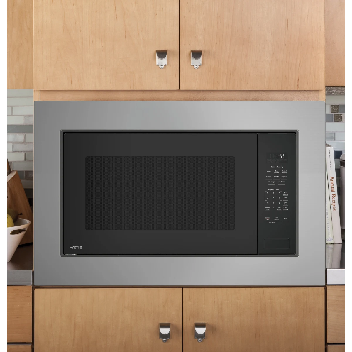 GE Profile - PCWK22U1WDD - 2.2 cu. ft. Built-In Microwave Oven with 1,100 Watts, Scan-to-Cook Technology, Weight/Time Defrost, Glass Turntable, ADA Compliant, and Optional Trim Kit (Sold Separately): Gray