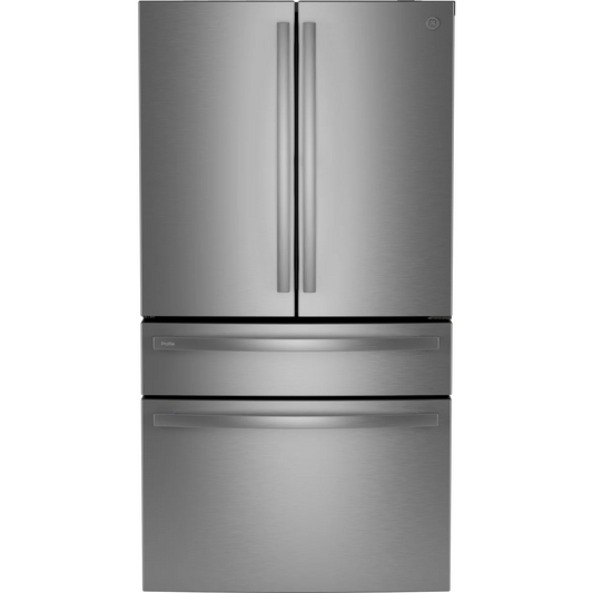 GE Profile - PJD23BYWFS - 36 Inch Counter-Depth 4-Door French-Door Smart Refrigerator with 23.3 cu. ft. Capacity, 4 Split Shelves, Convertible Drawer, Door-in-Door Storage, AutoFill Pitcher, Ice Maker, and ENERGY STAR®