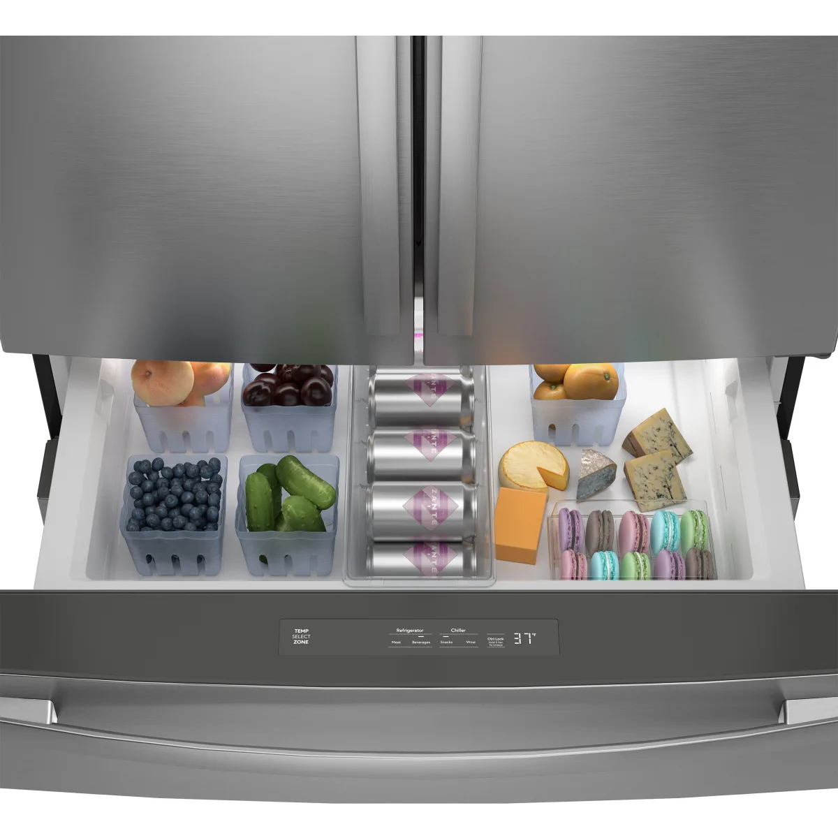 GE Profile - PJD23BYWFS - 36 Inch Counter-Depth 4-Door French-Door Smart Refrigerator with 23.3 cu. ft. Capacity, 4 Split Shelves, Convertible Drawer, Door-in-Door Storage, AutoFill Pitcher, Ice Maker, and ENERGY STAR®