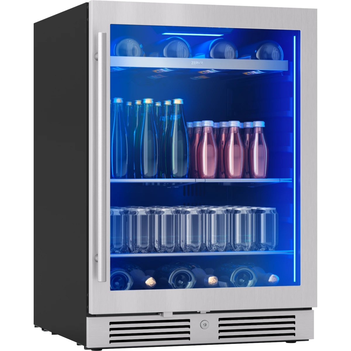 Zephyr PRESRV - PRB24C01CG - 24 Inch Freestanding/Built-In Undercounter Single Zone Beverage Center with 7 Bottle Capacity, PreciseTemp™, 1 Rack, 2 Shelves, ENERGY STAR® Certified, Sabbath Mode and Star-K Certified: Stainless Steel