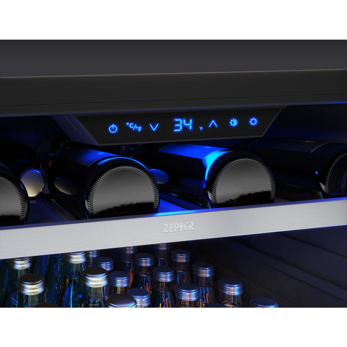 Zephyr PRESRV - PRB24C01CG - 24 Inch Freestanding/Built-In Undercounter Single Zone Beverage Center with 7 Bottle Capacity, PreciseTemp™, 1 Rack, 2 Shelves, ENERGY STAR® Certified, Sabbath Mode and Star-K Certified: Stainless Steel