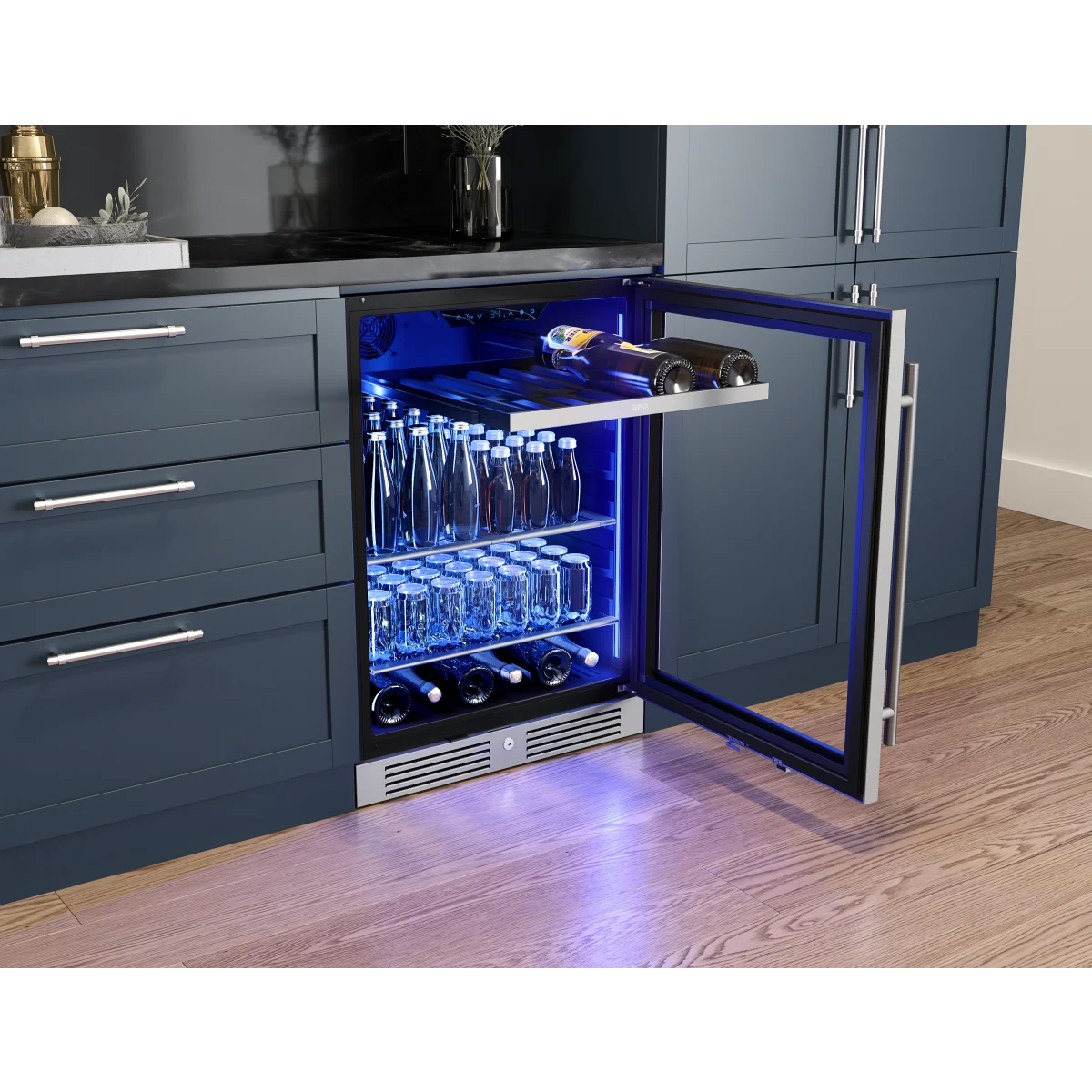 Zephyr PRESRV - PRB24C01CG - 24 Inch Freestanding/Built-In Undercounter Single Zone Beverage Center with 7 Bottle Capacity, PreciseTemp™, 1 Rack, 2 Shelves, ENERGY STAR® Certified, Sabbath Mode and Star-K Certified: Stainless Steel