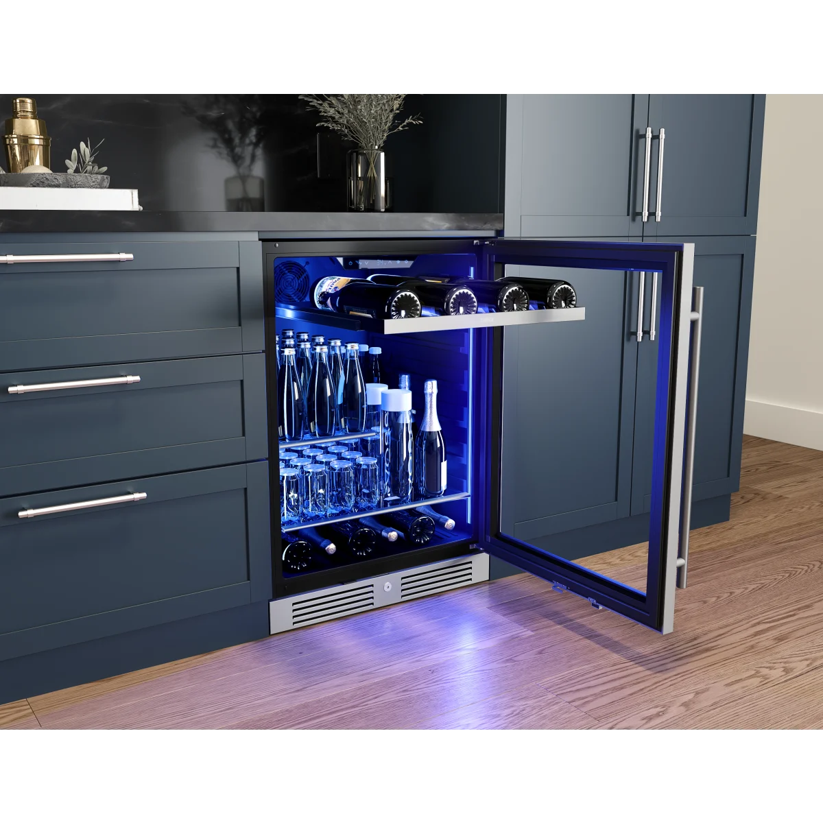 Zephyr PRESRV - PRB24C01CG - 24 Inch Freestanding/Built-In Undercounter Single Zone Beverage Center with 7 Bottle Capacity, PreciseTemp™, 1 Rack, 2 Shelves, ENERGY STAR® Certified, Sabbath Mode and Star-K Certified: Stainless Steel