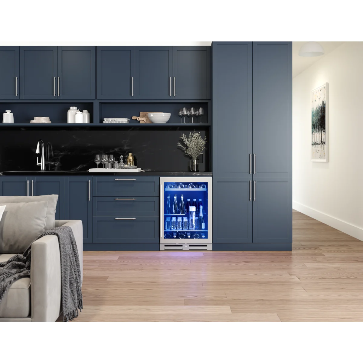 Zephyr PRESRV - PRB24C01CG - 24 Inch Freestanding/Built-In Undercounter Single Zone Beverage Center with 7 Bottle Capacity, PreciseTemp™, 1 Rack, 2 Shelves, ENERGY STAR® Certified, Sabbath Mode and Star-K Certified: Stainless Steel