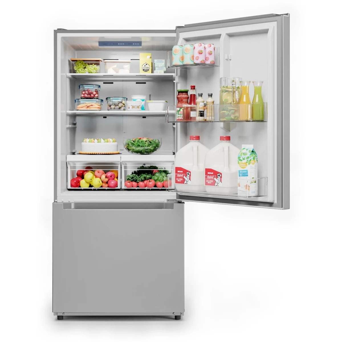 Midea - MRB19B7AST - 30 Inch Bottom Mount Refrigerator with 18.7 Cu. Ft. Capacity, Adjustable Glass Shelves, Crisper Drawer, Electronic Control, LED Lighting, Automatic Defrost, and ENERGY STAR Certified: Stainless Steel