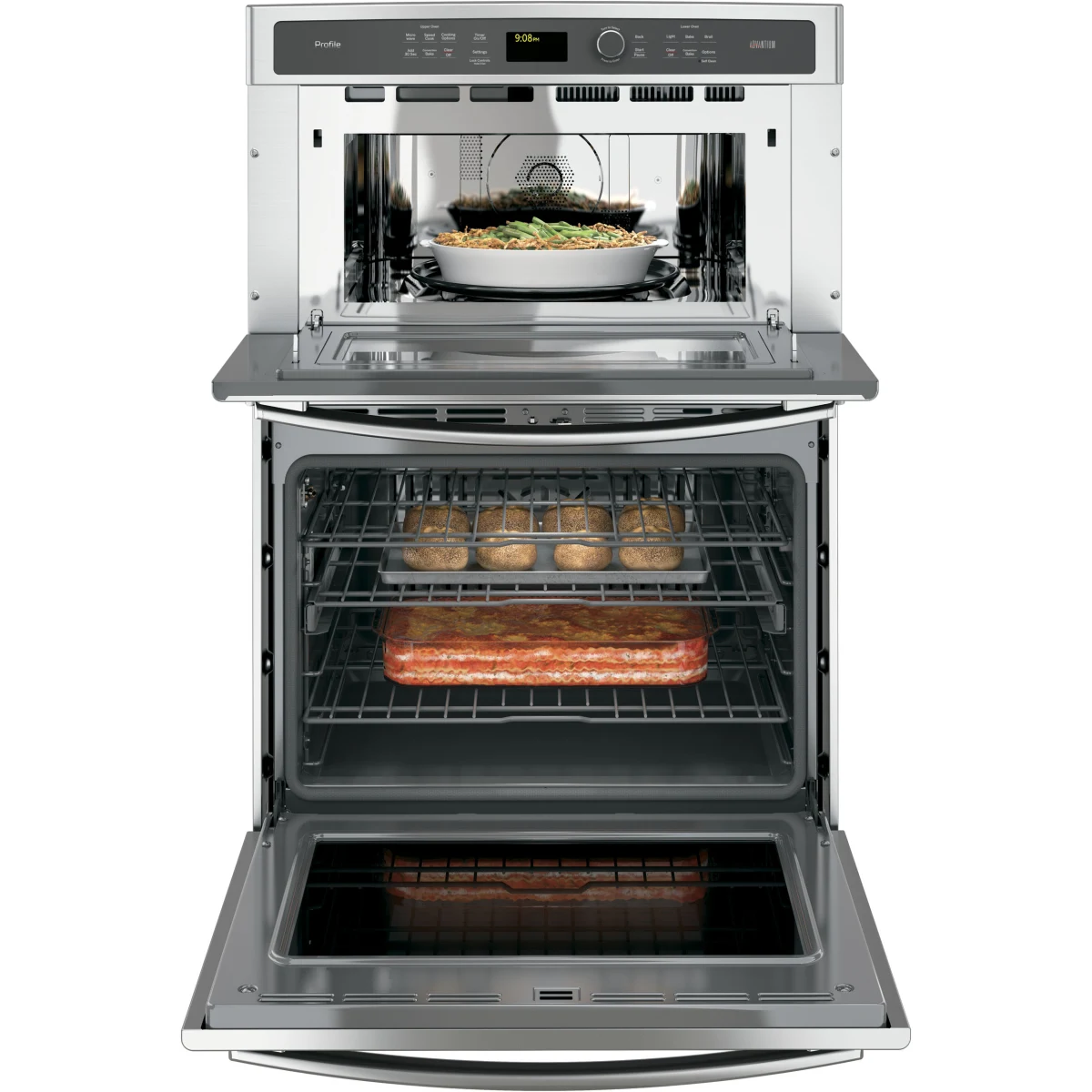 GE Profile - PT9800SHSS - 30 Inch Built-in Combination Wall Oven with 5.0 cu. ft. Capacity, 1.7 cu. ft. Microwave, True European Convection, Over 175 Preprogrammed Menu Selections, Speedcook Technology, GE Fits! Guarantee and Self Clean with Steam