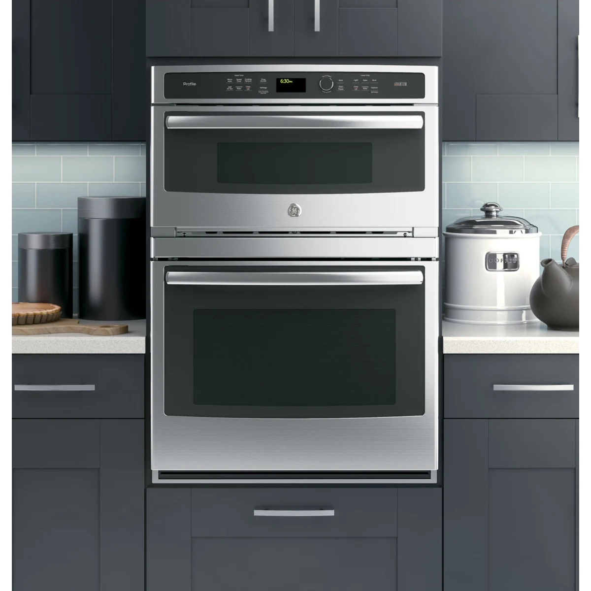 GE Profile - PT9800SHSS - 30 Inch Built-in Combination Wall Oven with 5.0 cu. ft. Capacity, 1.7 cu. ft. Microwave, True European Convection, Over 175 Preprogrammed Menu Selections, Speedcook Technology, GE Fits! Guarantee and Self Clean with Steam