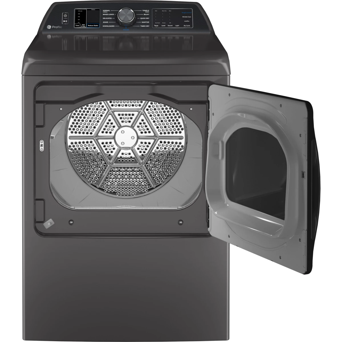 GE Profile - PTD70EBPTDG - 27-Inch Smart Electric Dryer with 7.4 Cu.Ft. Capacity, Washer Link, Tangle Control, Steam Cycle, Sanitize Cycle, My Cycle, Quick Dry, Sensor Dry, Eco Dry, and Energy Star Qualified: Diamond Gray