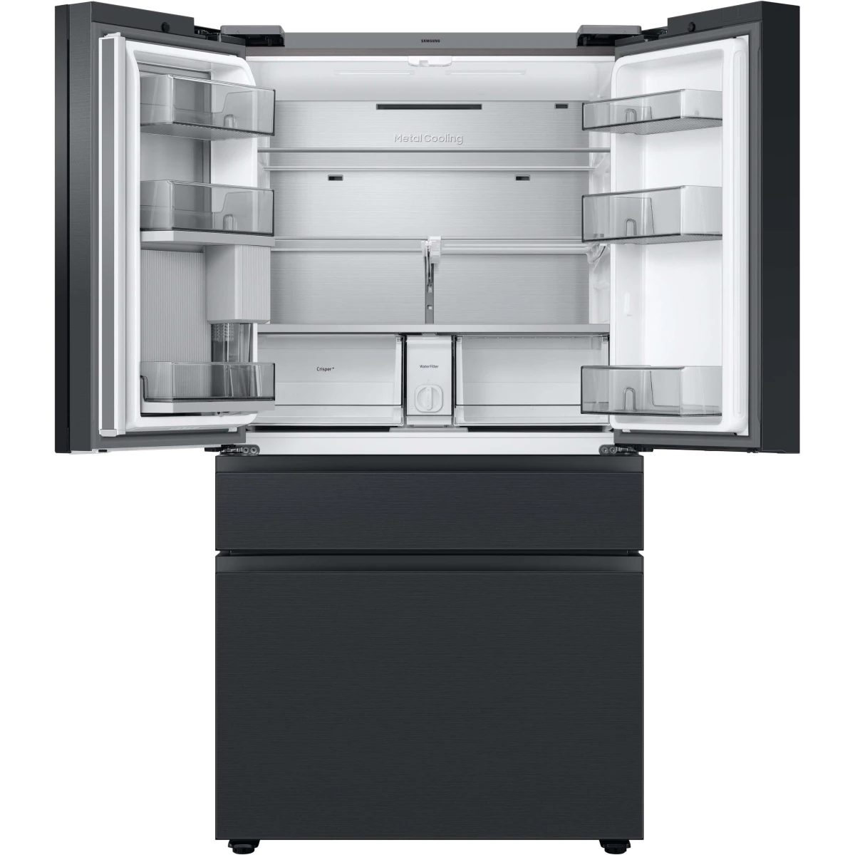 Samsung BESPOKE - RF29BB89008M - 36 Inch Freestanding Smart 4-Door French Door Refrigerator with 29 cu. ft. Capacity, 4 Shelves, Gallon Bin, FlexZone, Family Hub, Twin Cooling+, Beverage Center, Dual Ice Maker: Charcoal Glass/Matte Black Steel