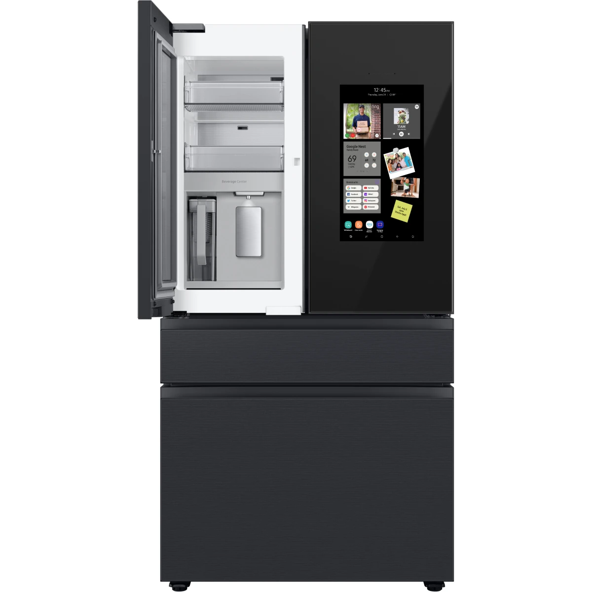 Samsung BESPOKE - RF29BB89008M - 36 Inch Freestanding Smart 4-Door French Door Refrigerator with 29 cu. ft. Capacity, 4 Shelves, Gallon Bin, FlexZone, Family Hub, Twin Cooling+, Beverage Center, Dual Ice Maker: Charcoal Glass/Matte Black Steel