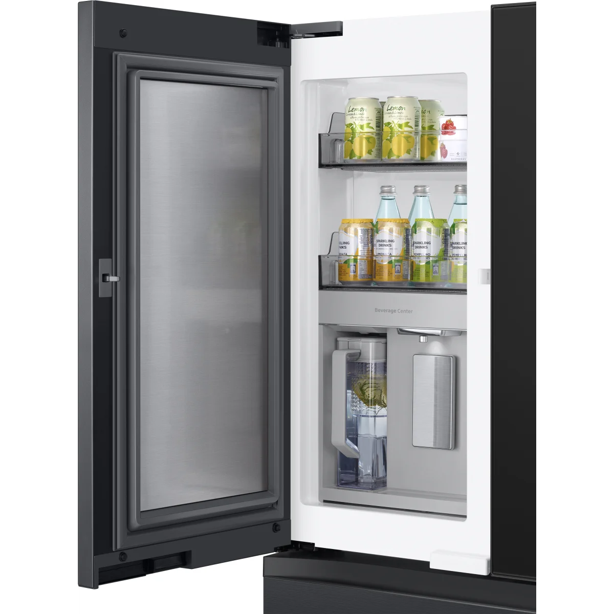 Samsung BESPOKE - RF29BB89008M - 36 Inch Freestanding Smart 4-Door French Door Refrigerator with 29 cu. ft. Capacity, 4 Shelves, Gallon Bin, FlexZone, Family Hub, Twin Cooling+, Beverage Center, Dual Ice Maker: Charcoal Glass/Matte Black Steel