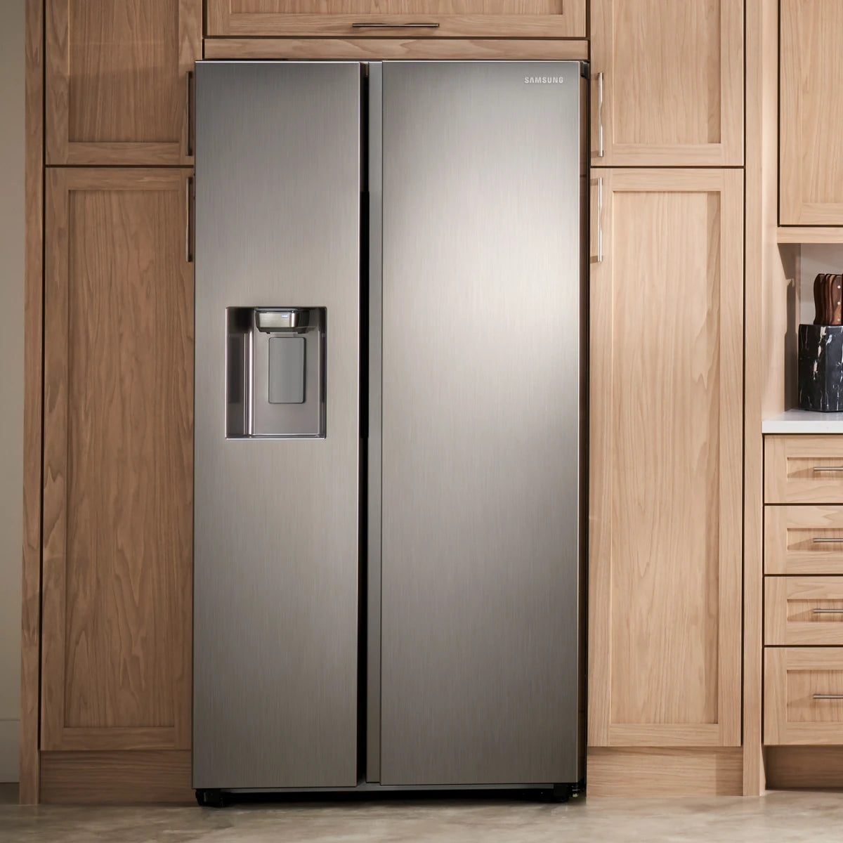 Samsung - RS22T5201SR - 36 Inch Counter Depth Freestanding Side by Side Smart Refrigerator with 22 Cu. Ft. Total Capacity, All-Around Cooling, Bixby Enabled, Filtered Water/Ice Dispenser, and ENERGY STAR® Certified: Fingerprint Resistant Stainless Steel