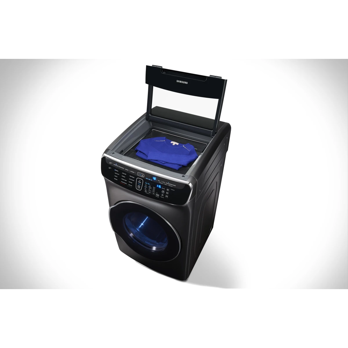 Samsung FlexWash - DVG60M9900V - 27 Inch Gas Smart Dryer with 7.5 cu. ft. Capacity, FlexDry™, 16 Dry Cycles, Multi-Steam™, Super Speed, Sensor Dry, Drying Rack, Wrinkle Prevent, Anti-Static Option and Smart Care: Black Stainless Steel