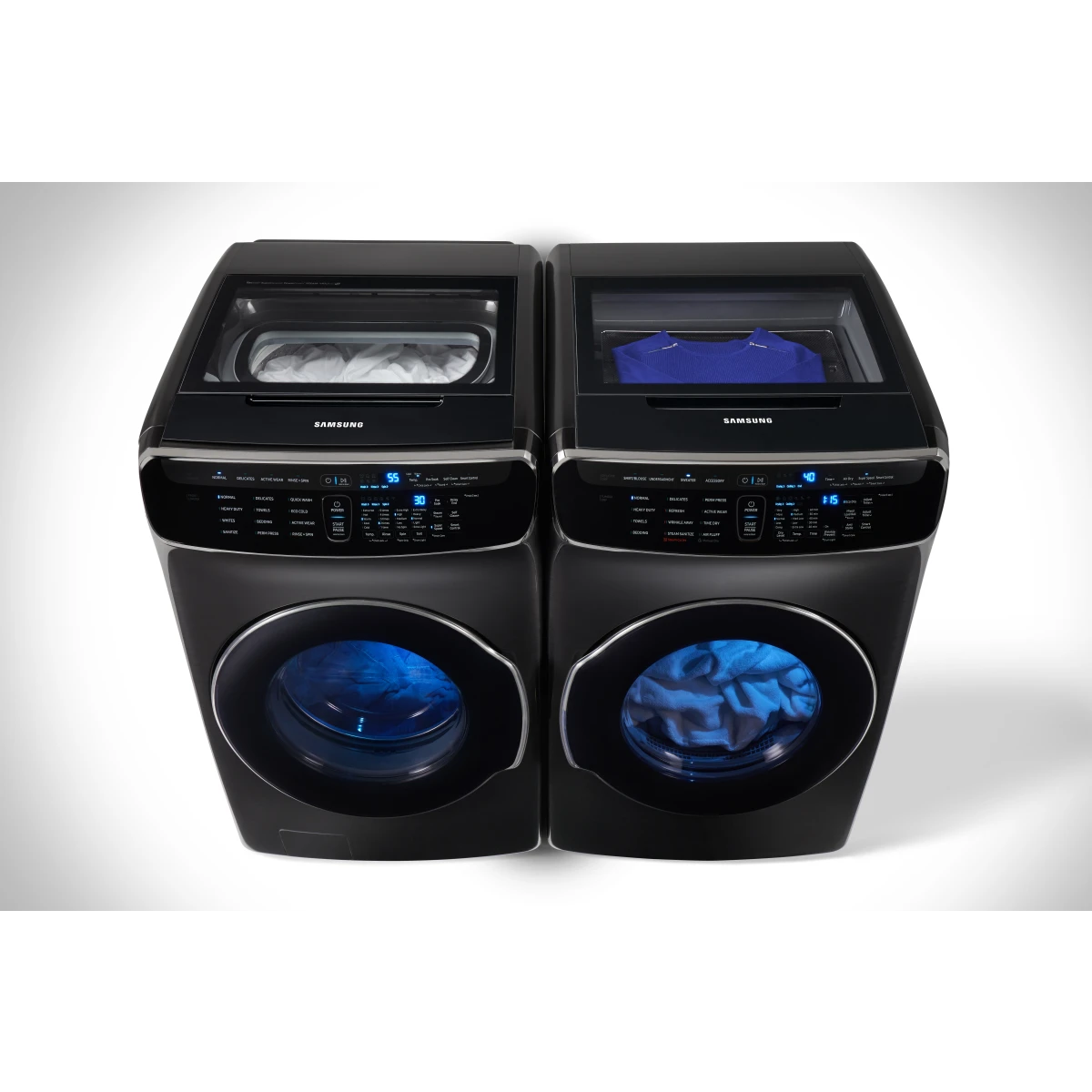 Samsung FlexWash - DVG60M9900V - 27 Inch Gas Smart Dryer with 7.5 cu. ft. Capacity, FlexDry™, 16 Dry Cycles, Multi-Steam™, Super Speed, Sensor Dry, Drying Rack, Wrinkle Prevent, Anti-Static Option and Smart Care: Black Stainless Steel
