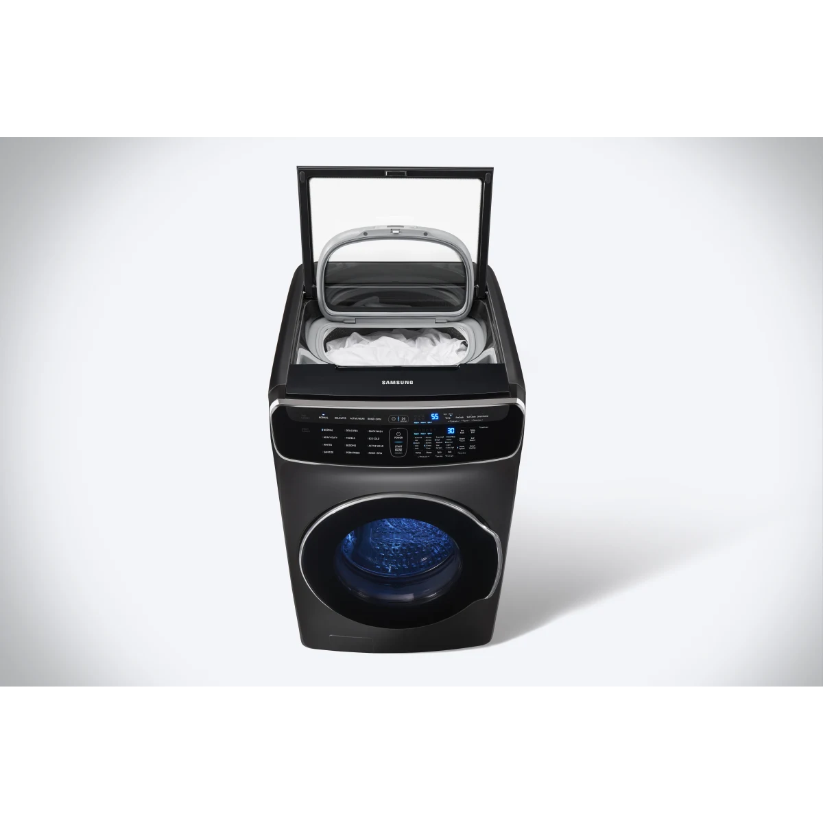 Samsung FlexWash - DVG60M9900V - 27 Inch Gas Smart Dryer with 7.5 cu. ft. Capacity, FlexDry™, 16 Dry Cycles, Multi-Steam™, Super Speed, Sensor Dry, Drying Rack, Wrinkle Prevent, Anti-Static Option and Smart Care: Black Stainless Steel