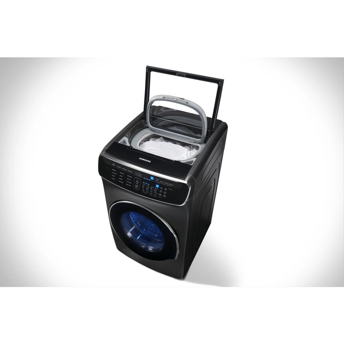 Samsung FlexWash - DVG60M9900V - 27 Inch Gas Smart Dryer with 7.5 cu. ft. Capacity, FlexDry™, 16 Dry Cycles, Multi-Steam™, Super Speed, Sensor Dry, Drying Rack, Wrinkle Prevent, Anti-Static Option and Smart Care: Black Stainless Steel