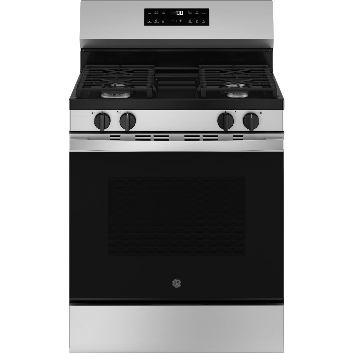 GE - GGF400PVSS - 400 Series 30 Inch Freestanding Gas Smart Range with 4 Sealed Burners, 5.3 cu. ft. Oven Capacity, Power Boil™ Burner, Storage Drawer, SmartHQ™, Enhance Shabbos Mode Built In, and Self & Steam Clean: Stainless Steel