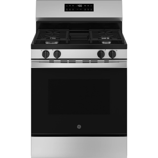 GE - GGF400PVSS - 400 Series 30 Inch Freestanding Gas Smart Range with 4 Sealed Burners, 5.3 cu. ft. Oven Capacity, Power Boil™ Burner, Storage Drawer, SmartHQ™, Enhance Shabbos Mode Built In, and Self & Steam Clean: Stainless Steel