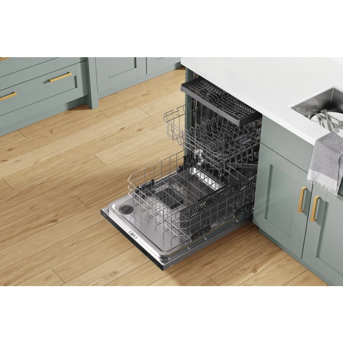 Whirlpool - WDTA50SAKZ 24 Inch Fully Integrated Dishwasher with 13 Place Settings, 47 dBA, 5 Wash Cycles, 3rd Utensil Rack, Sensor Cycle, Quick Wash, NSF Certified Sani Rinse and Eco Series: Fingerprint Resistant Stainless Steel