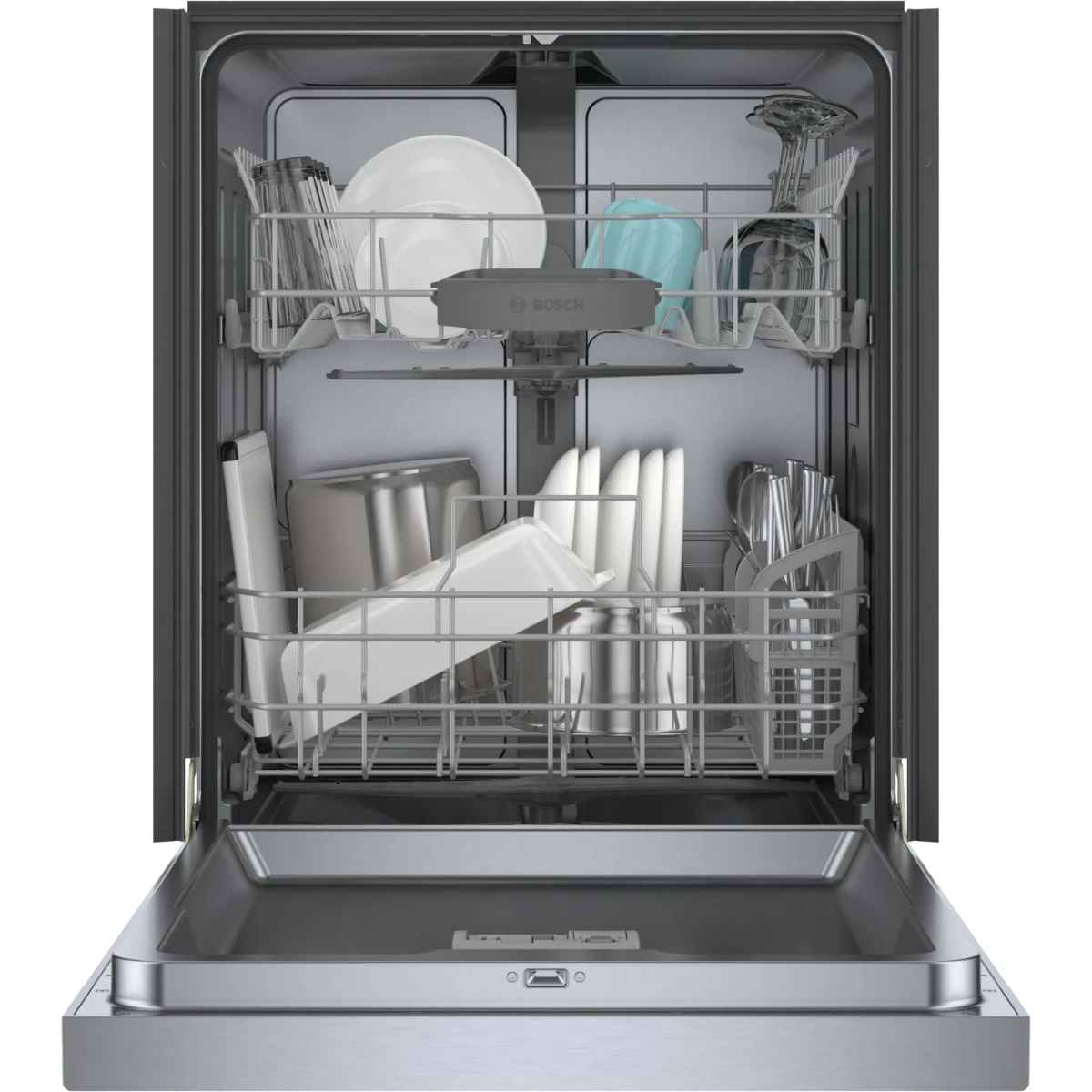 Bosch 100 Series - SHE41CM5N - 24 Inch Full Console Built-In Smart Dishwasher with 12 Place Setting Capacity, 8 Wash Cycles, 48 dBA Noise Level, and Beautiful Stainless Steel Interior: Stainless Steel