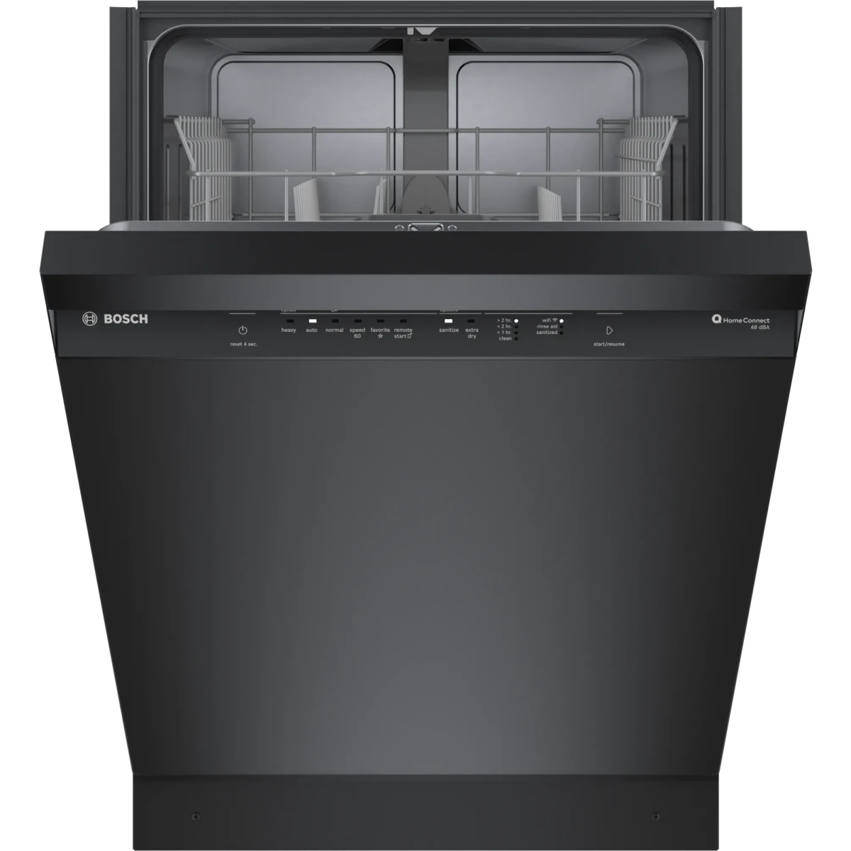 Bosch 100 Series - SHE41CM6N 24 Inch Full Console Built-In Smart Dishwasher with 12 Place Setting Capacity, 8 Wash Cycles, 48 dBA Noise Level, and Beautiful Stainless Steel Interior: Black