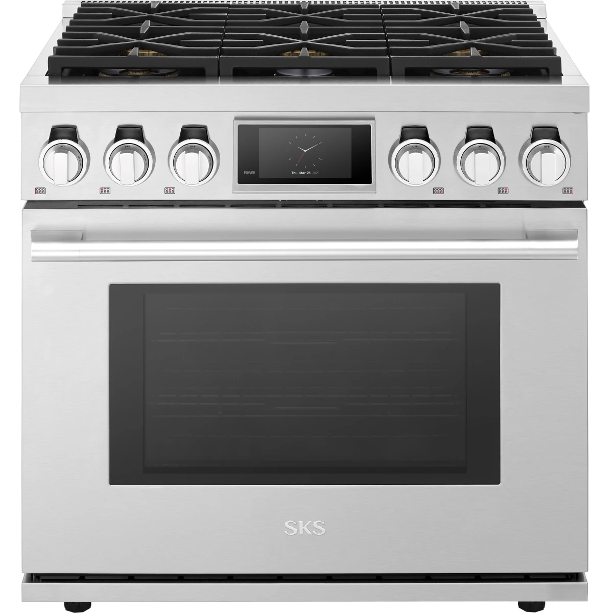 SKS - SKSGR360S - 36 Inch Freestanding Gas Pro Smart Range with 6 Sealed Brass Burners Total, 2 Ultra-High Burners, 2 Ultra-Low Burners, 6.3 cu. ft. Oven Capacity