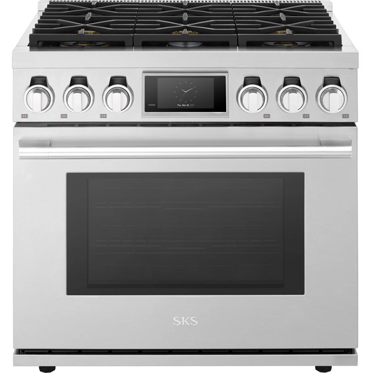 SKS - SKSGR360S - 36 Inch Freestanding Gas Pro Smart Range with 6 Sealed Brass Burners Total, 2 Ultra-High Burners, 2 Ultra-Low Burners, 6.3 cu. ft. Oven Capacity