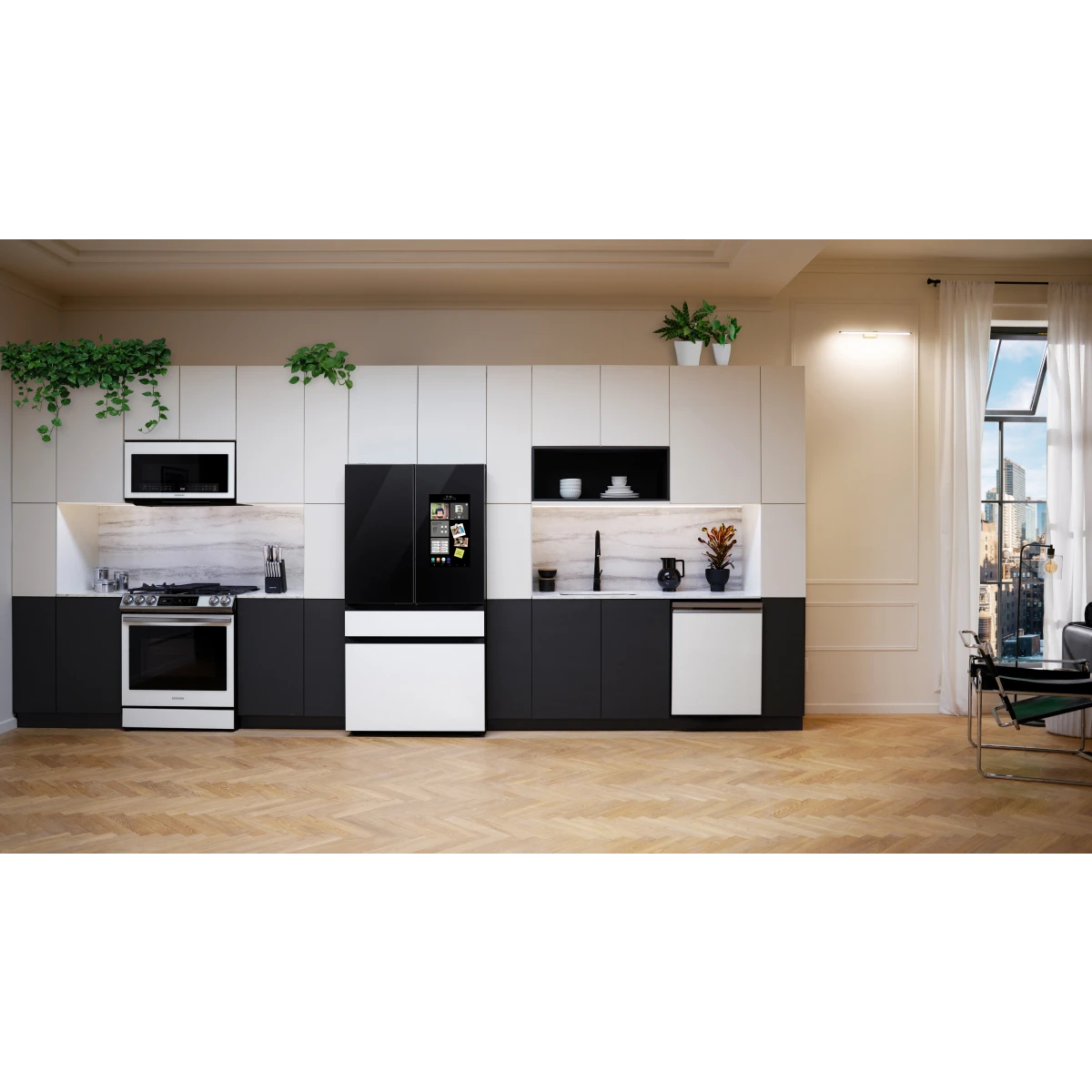 Samsung BESPOKE - RF29BB89008M - 36 Inch Freestanding Smart 4-Door French Door Refrigerator with 29 cu. ft. Capacity, 4 Shelves, Gallon Bin, FlexZone, Family Hub, Twin Cooling+, Beverage Center, Dual Ice Maker: Charcoal Glass/Matte Black Steel