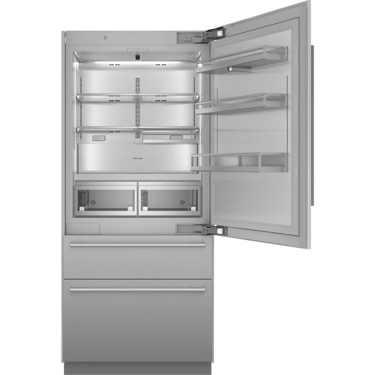 Thermador Freedom® Collection - T36BB110SS - 36 Inch Built-In Bottom Mount Smart Refrigerator with 19 cu. ft. Total Capacity, ThermaFlex™ Drawer, Internal Water Dispenser, and Ice Maker: Masterpiece Handle