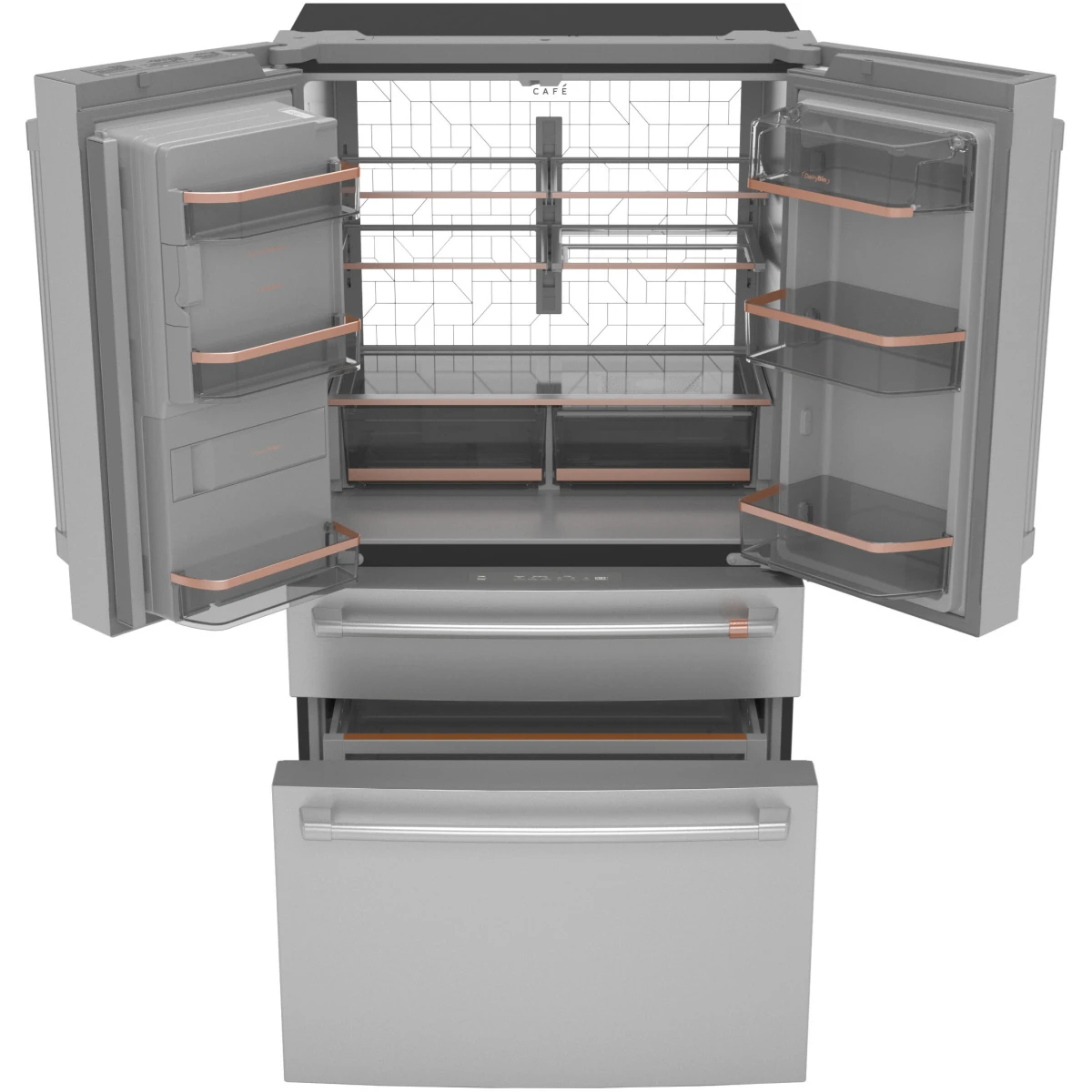 Cafe - CXE22DP2PS1 - 36 Inch Counter Depth 4-Door French Door Smart Refrigerator with 22.3 Cu. Ft. Total Capacity, Hands-Free Autofill, Humidity Control System, Convertible Drawer, Multiflow Air System, Enhanced Shabbos Mode, Wi-Fi Connect