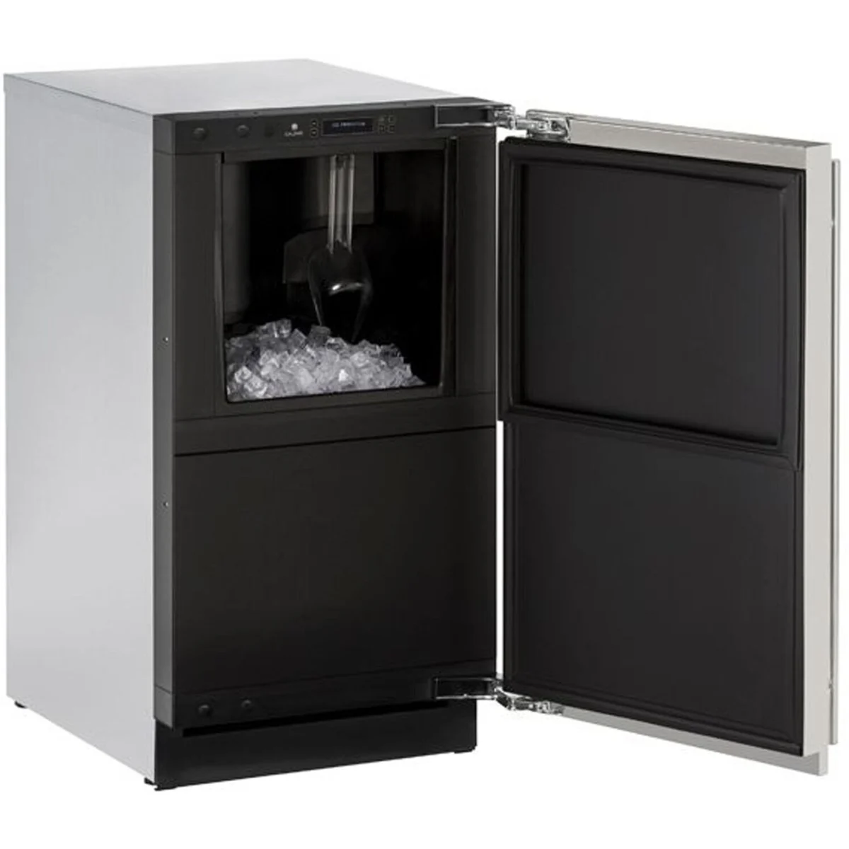 U-Line - U3018CLRINT40C - 18 Inch Built-In Clear Ice Machine with 55 Lbs. Ice Production Per Day, 25 Lbs. Ice Storage, U-Select® Controls, Black Interior, LED Theater Lighting, Field Reversible Door, Silent Mode, Sabbath Mode: Panel Ready