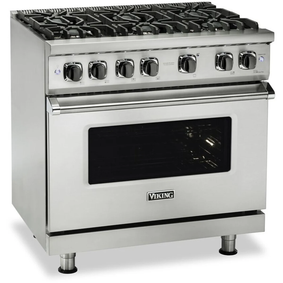 Viking 5 Series - VGR5366BSS - 36 Inch Freestanding Professional Gas Range with 6 Sealed Burners, 5.1 Cu. Ft. Capacity, Continuous Grates, VSH™ Pro Sealed Burner System, ProFlow™ Convection Baffle, and TruPowerPlus™ Burner: Stainless Steel, Natural Gas