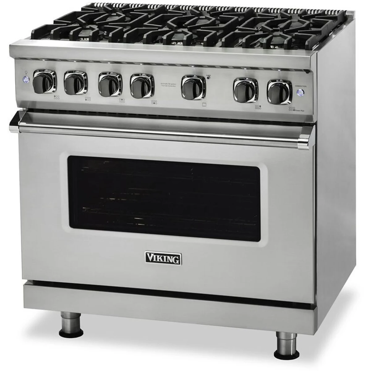 Viking 5 Series - VGR5366BSS - 36 Inch Freestanding Professional Gas Range with 6 Sealed Burners, 5.1 Cu. Ft. Capacity, Continuous Grates, VSH™ Pro Sealed Burner System, ProFlow™ Convection Baffle, and TruPowerPlus™ Burner: Stainless Steel, Natural Gas