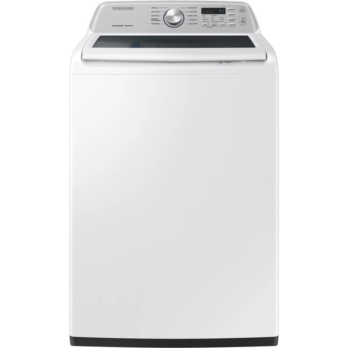 Samsung - WA44A3205AW - 27 Inch Top Load Washer with 4.4 cu. ft. Capacity, 8 Washing Cycles, 700PRM Spin Speed, Active Agitator, Soft- Close Lid, Self Clean, Vibration Reduction Technology and Extra High Water Level