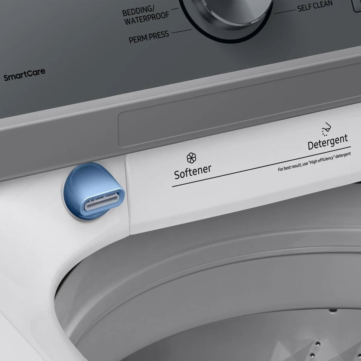 Samsung - WA44A3205AW - 27 Inch Top Load Washer with 4.4 cu. ft. Capacity, 8 Washing Cycles, 700PRM Spin Speed, Active Agitator, Soft- Close Lid, Self Clean, Vibration Reduction Technology and Extra High Water Level