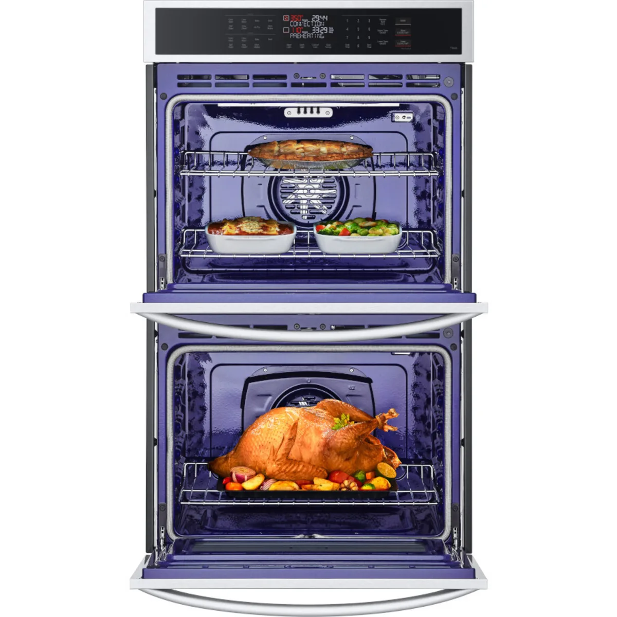 LG - WDEP9423F - 30 Inch Double Electric Smart Wall Oven with 9.4 cu. ft. Convection Ovens, EasyClean® + Self Clean, Air Fry, ThinQ® Technology, and SmoothTouch® Controls: PrintProof™ Stainless Steel