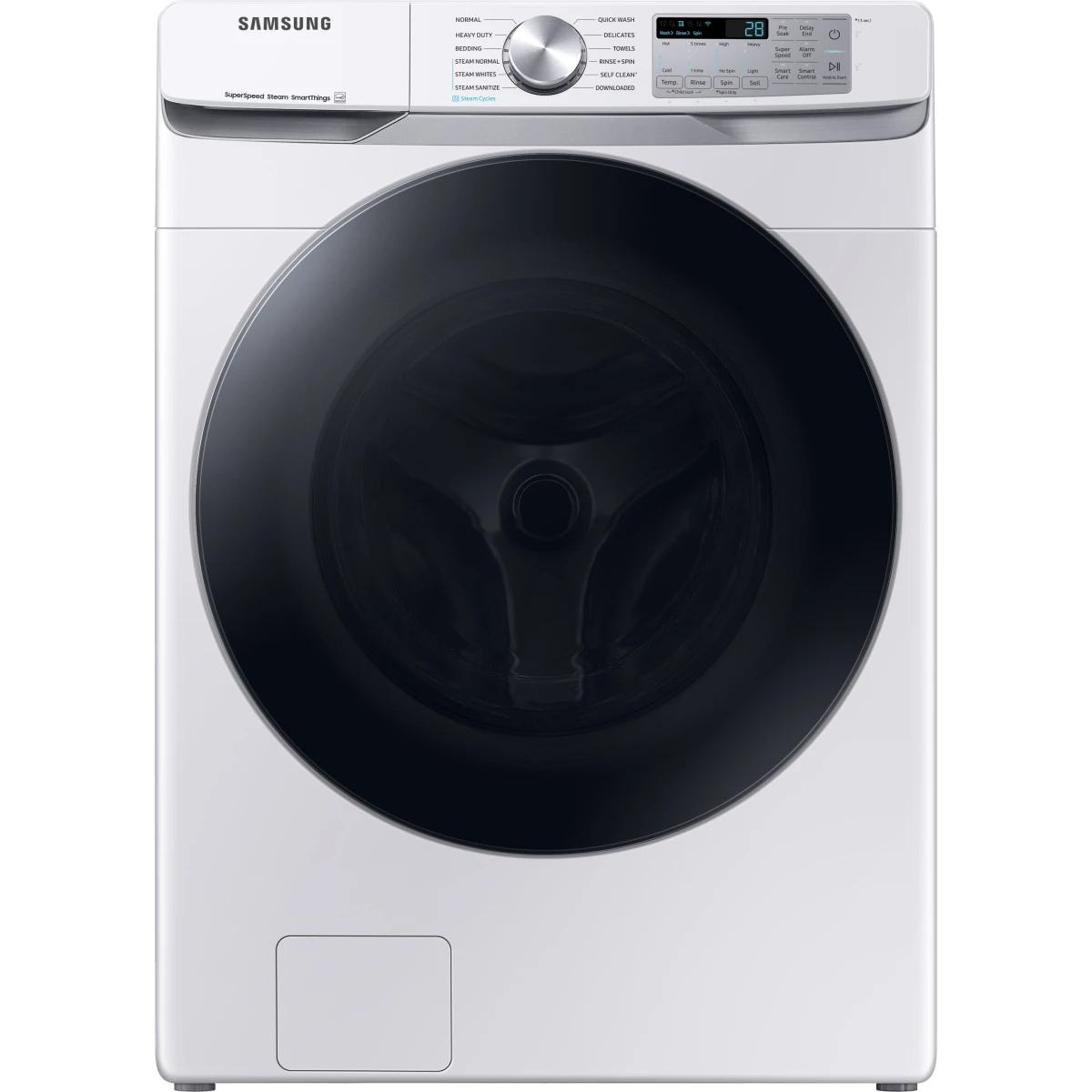 Samsung - WF45B6300AW - 27 Inch Smart Front Load Washer with 4.5 Cu. Ft. Capacity, 10 Washing Cycles, Steam Cycle, Sanitize, Quick Wash, Self Clean+, Super Speed Wash, ADA Compliant, and Energy Star® Rated: White