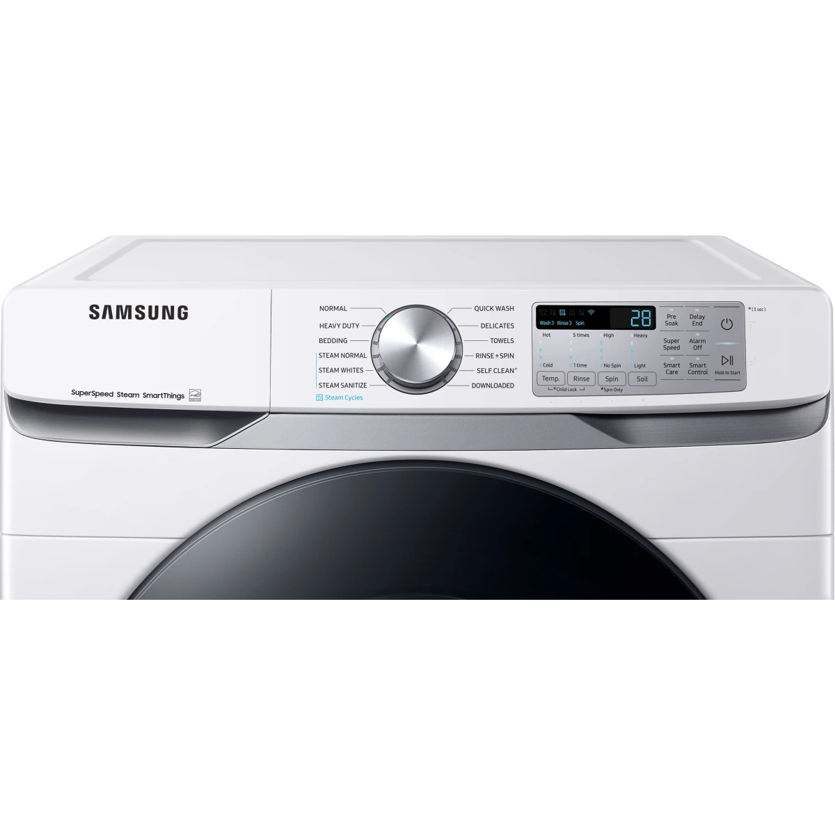 Samsung - WF45B6300AW - 27 Inch Smart Front Load Washer with 4.5 Cu. Ft. Capacity, 10 Washing Cycles, Steam Cycle, Sanitize, Quick Wash, Self Clean+, Super Speed Wash, ADA Compliant, and Energy Star® Rated: White